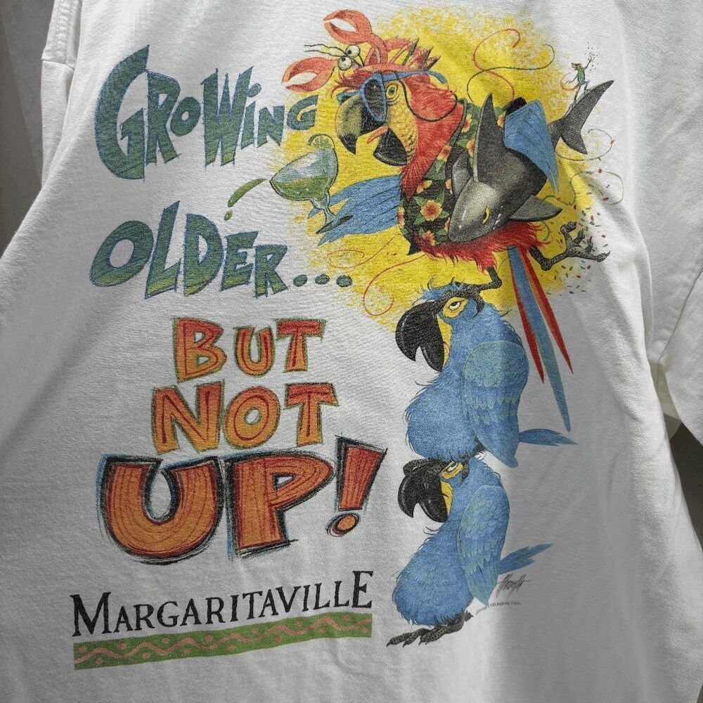 Vintage 1998 Margaritaville Growing Older But Not Up White T Shirt Size XL
